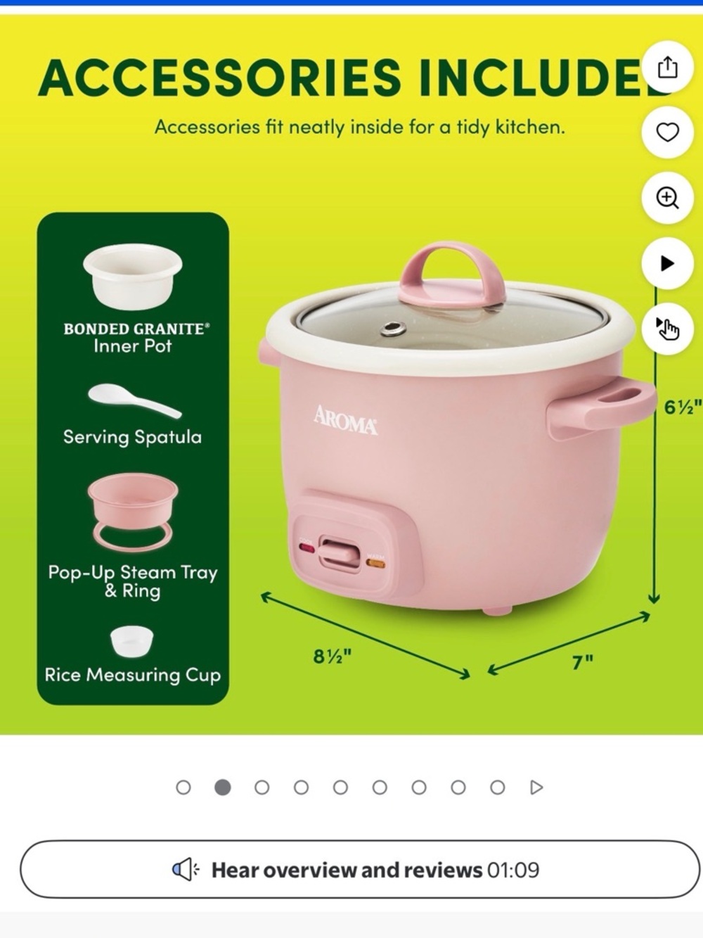 Aroma Home Pink Rice Cooker with Glass Lid